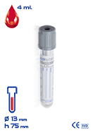 Вакуумна пробірка з Глюкозою NH+NF з ПЕT, об. 4 ml (мл), діаметр 13 x 75 mm (мм), стерильна, сіра кришка та етикетка (100 шт/уп) (30601)